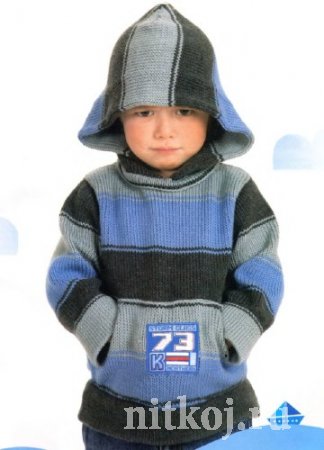 Детский пуловер спицами с капюшоном