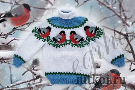 Детский свитер "Снегири на снегу"