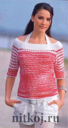 Розово-белый узорчатый пуловер