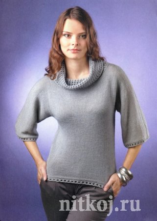 Вязание спицами – пуловер с ажурным воротником