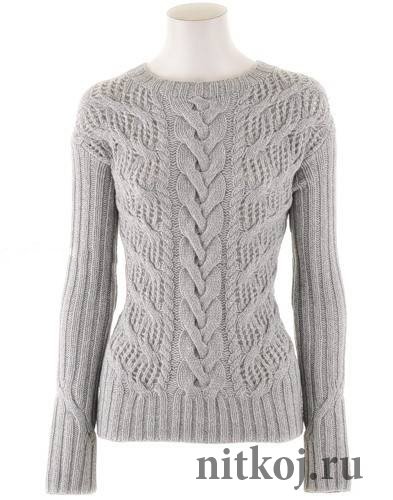 Женский пуловер с ажурным узором