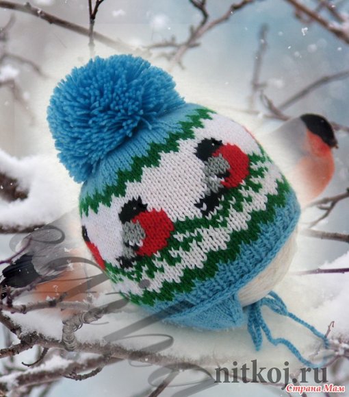 Детский свитер спицами "Снегири на снегу"