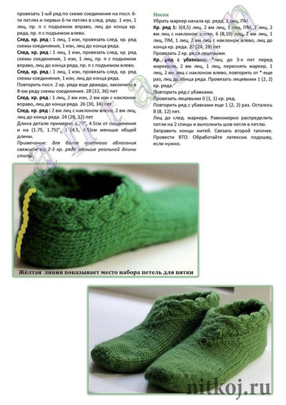 Вязаные носки-тапочки спицами - описание вязания носков