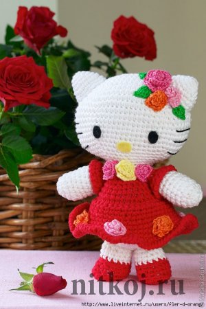 Кошечка Hello Kitty в нарядном платье крючком