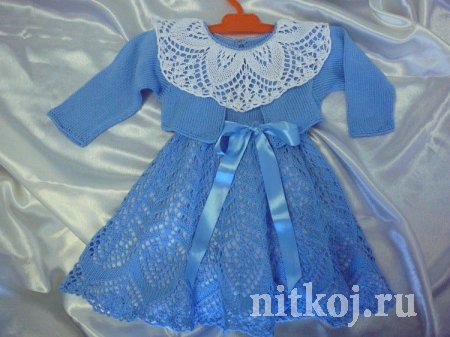 «Незабудка» детское платье спицами, Елена Зуева 