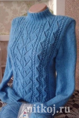 Пуловер «геометрия» спицами с имитацией вшивного рукава